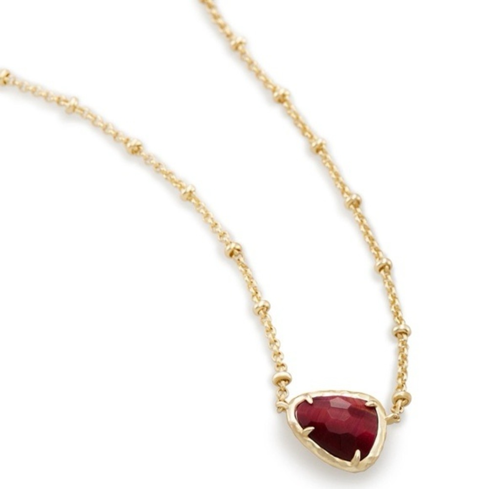 NWT Kendra Scott Arleen Pendant Necklace Bordeaux Tiger’s Eye Gold Tone - Picture 2 of 13